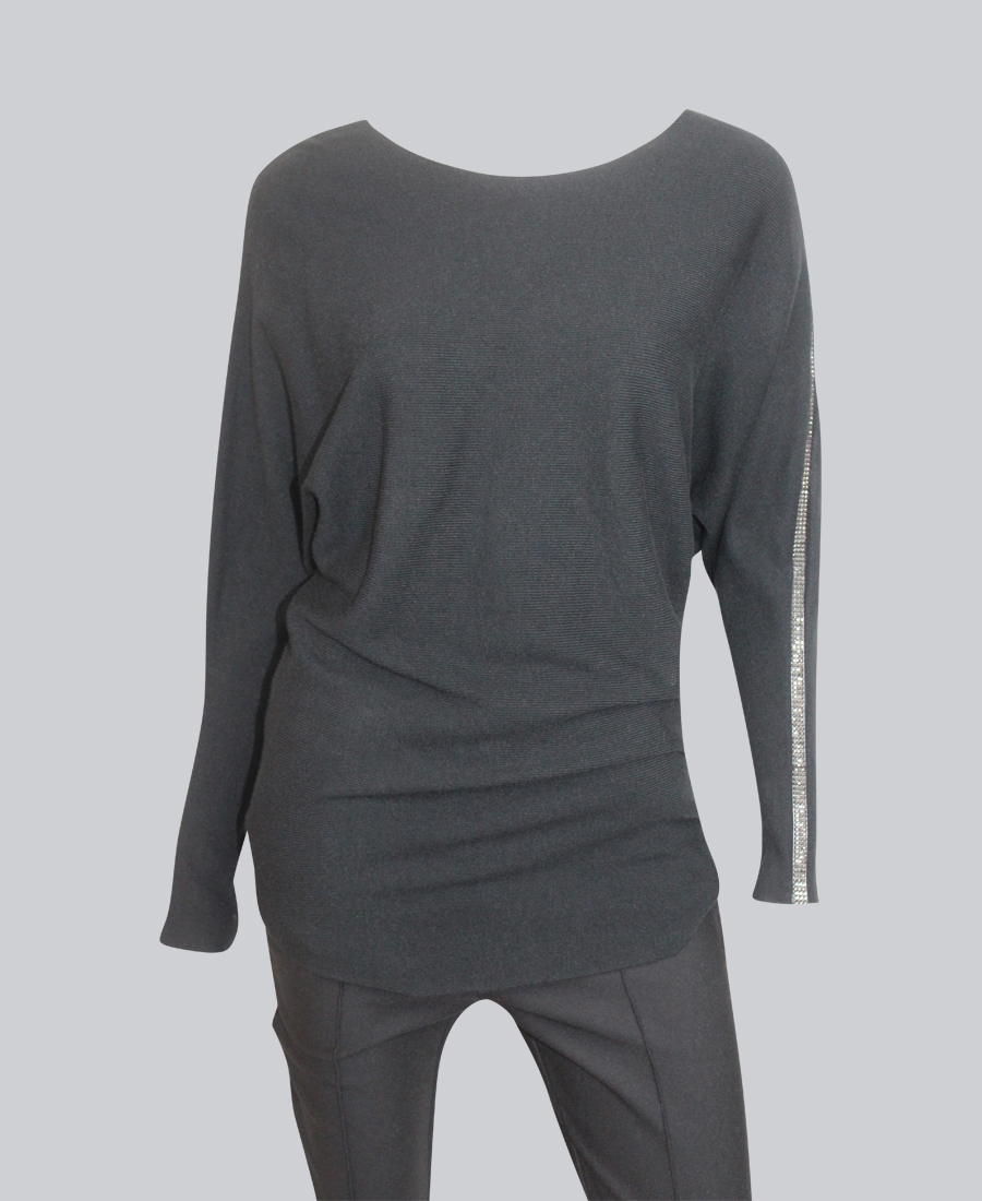 Sweater with Rhinestone Down Sleeve - Zannza Online Women Fashion Store