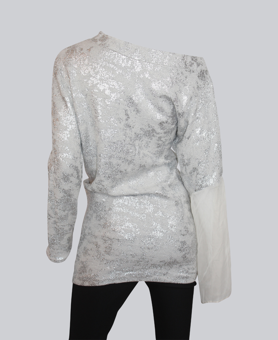 Shimmery Top with Sheer Sleeve - Zannza Online Women Fashion Store