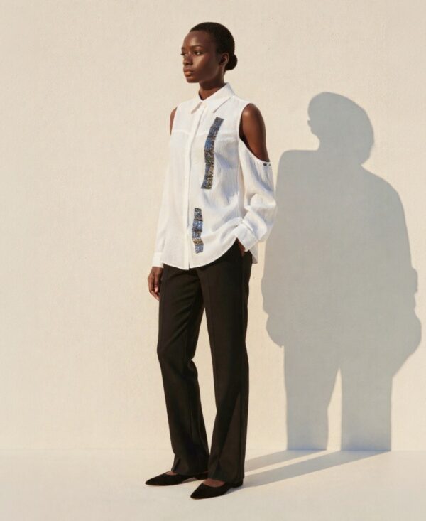 White/Mint Crinkle Blouse B-136